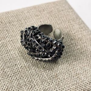 Konplott Signed Gunmetal Gray Rhinestone Ring Adjustable (7ish)